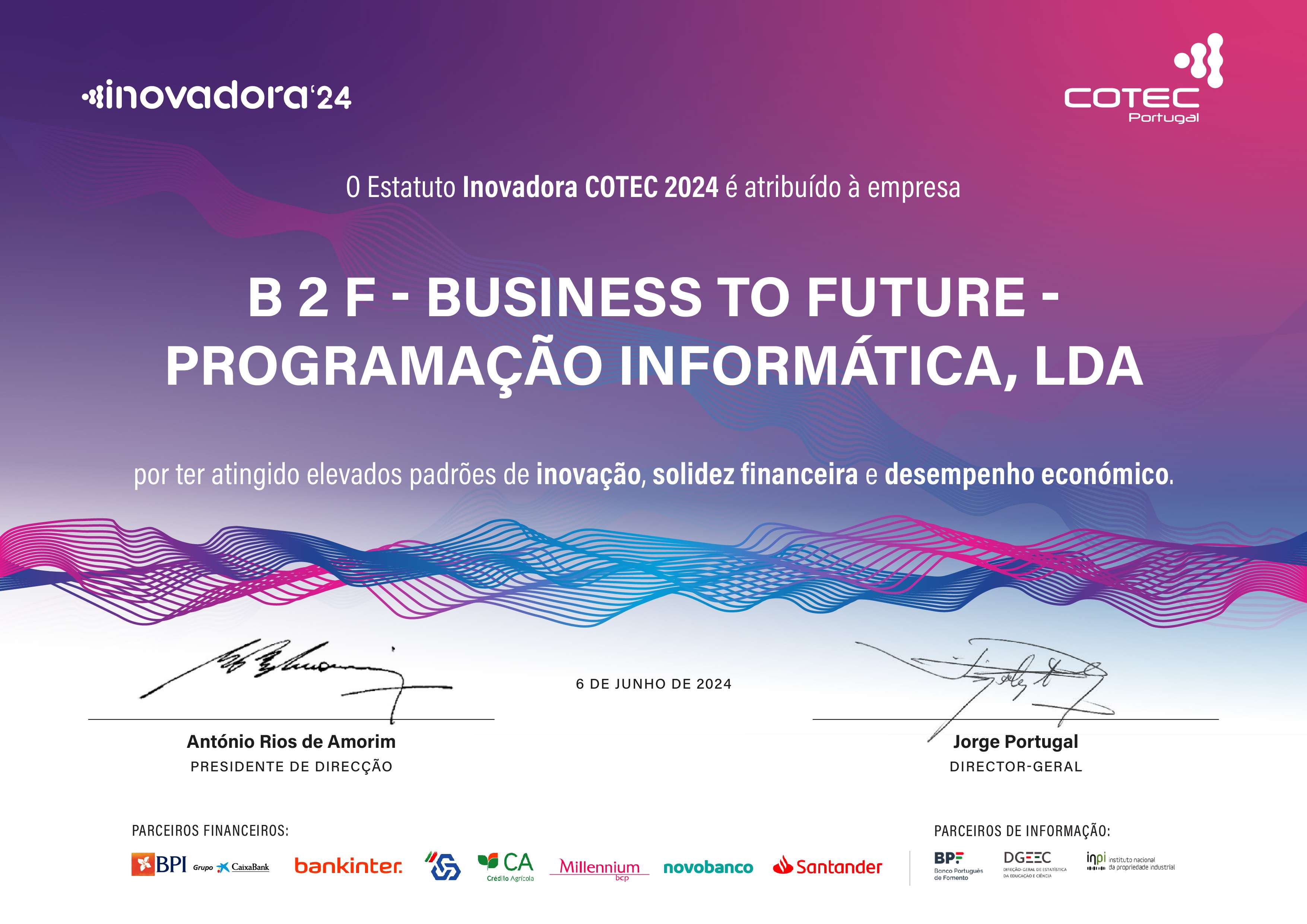 Certificado 2024 Inovadora COTEC_B2F